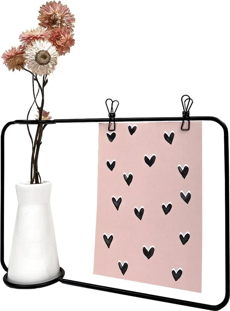 QUVIO Fotorahmen mit Vase aus Stahl und Porzellan, schwarzweiß