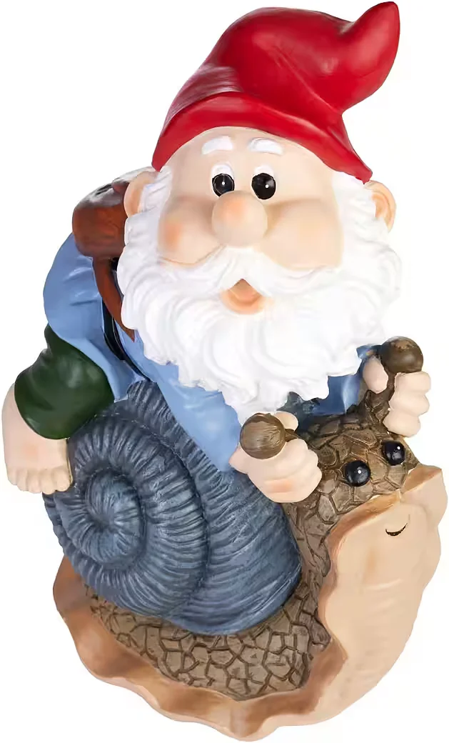 BRUBAKER Gartenzwerg mit fröhlicher Schnecke lustige Gartenfigur Deko