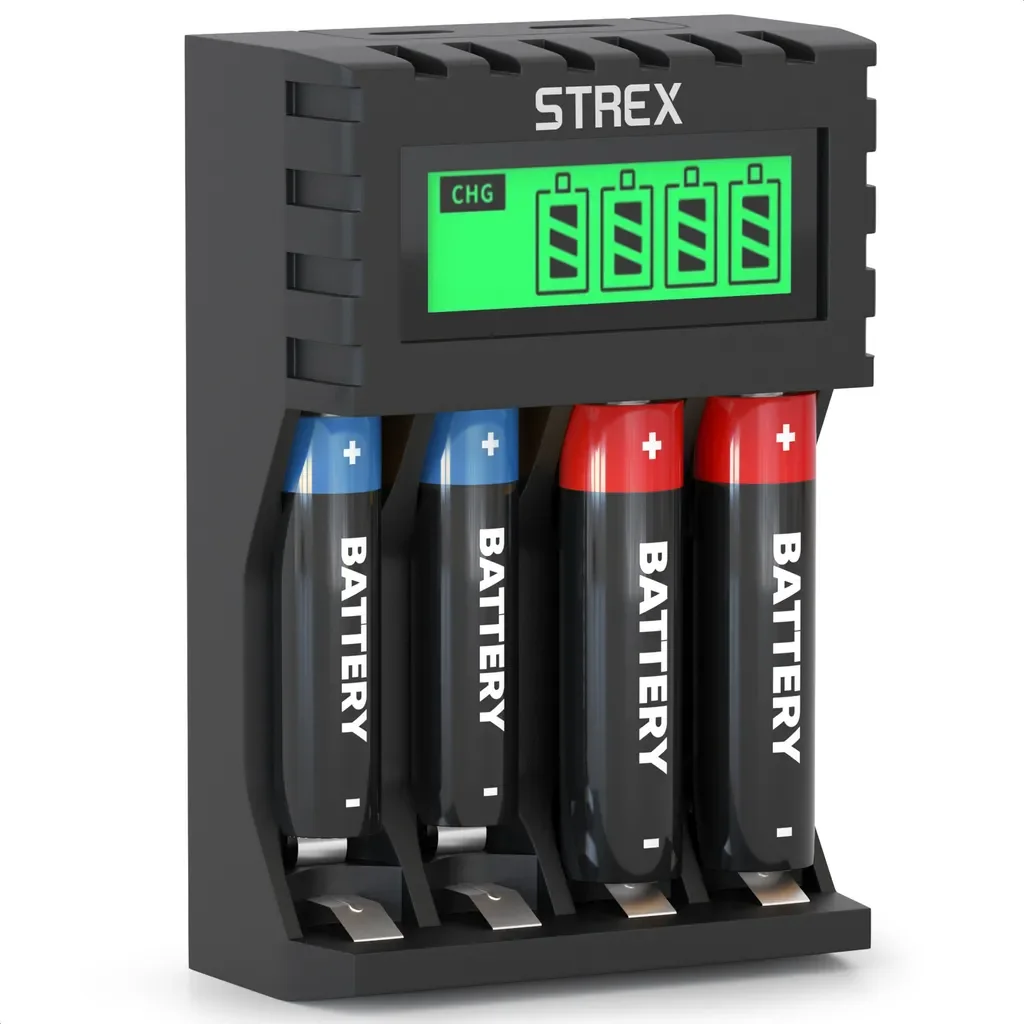 Strex Universal Akku Ladegerät AA/AAA USB mit LCD Display