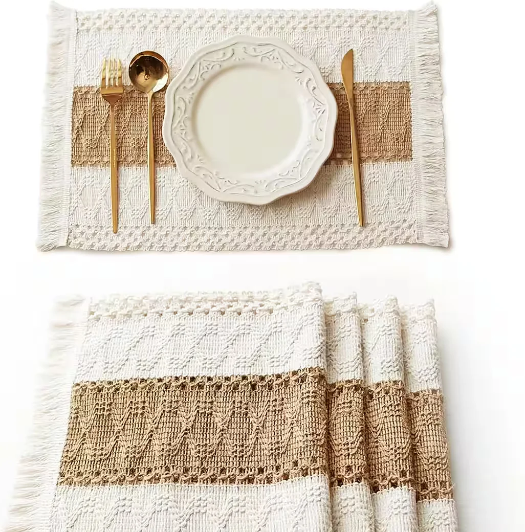 FOUORTUNATE-BEE Platzsets 4er Set Boho Makramee 30x50 cm Landhaus