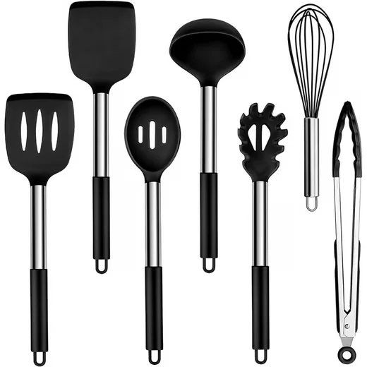 LUXUSKOLLEKTION Kochbesteck Set Silikon 7-tlg. Edelstahl antihaft