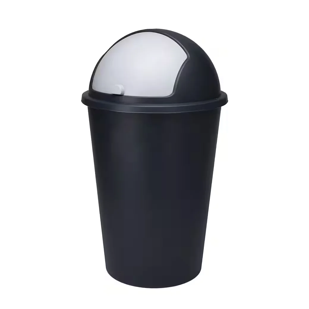 Spetebo Mülleimer Mülltonne 50 L schwarz mit Kuppel und Schiebedeckel