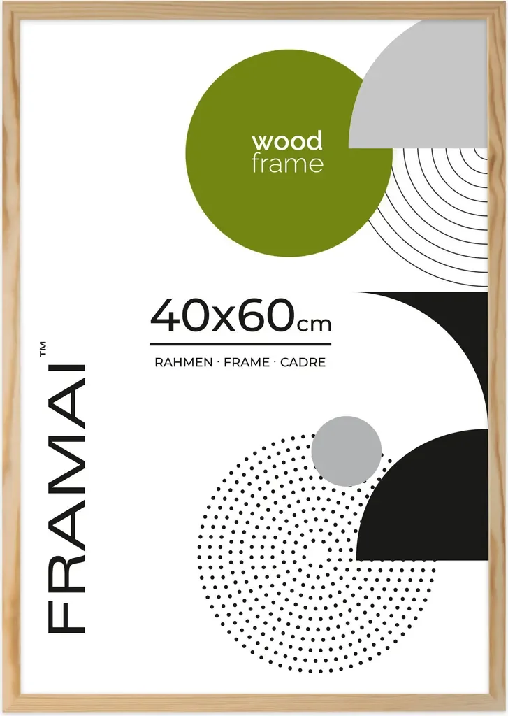 FRAMAI Bilderrahmen 40x60 Echtholz bruchsicheres Plexiglas Aufhänger