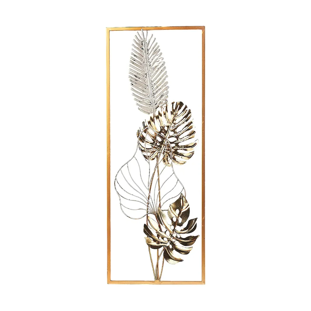 Locker Kobolo Metall Wandbild Golden Monstera weiss gold Wanddeko