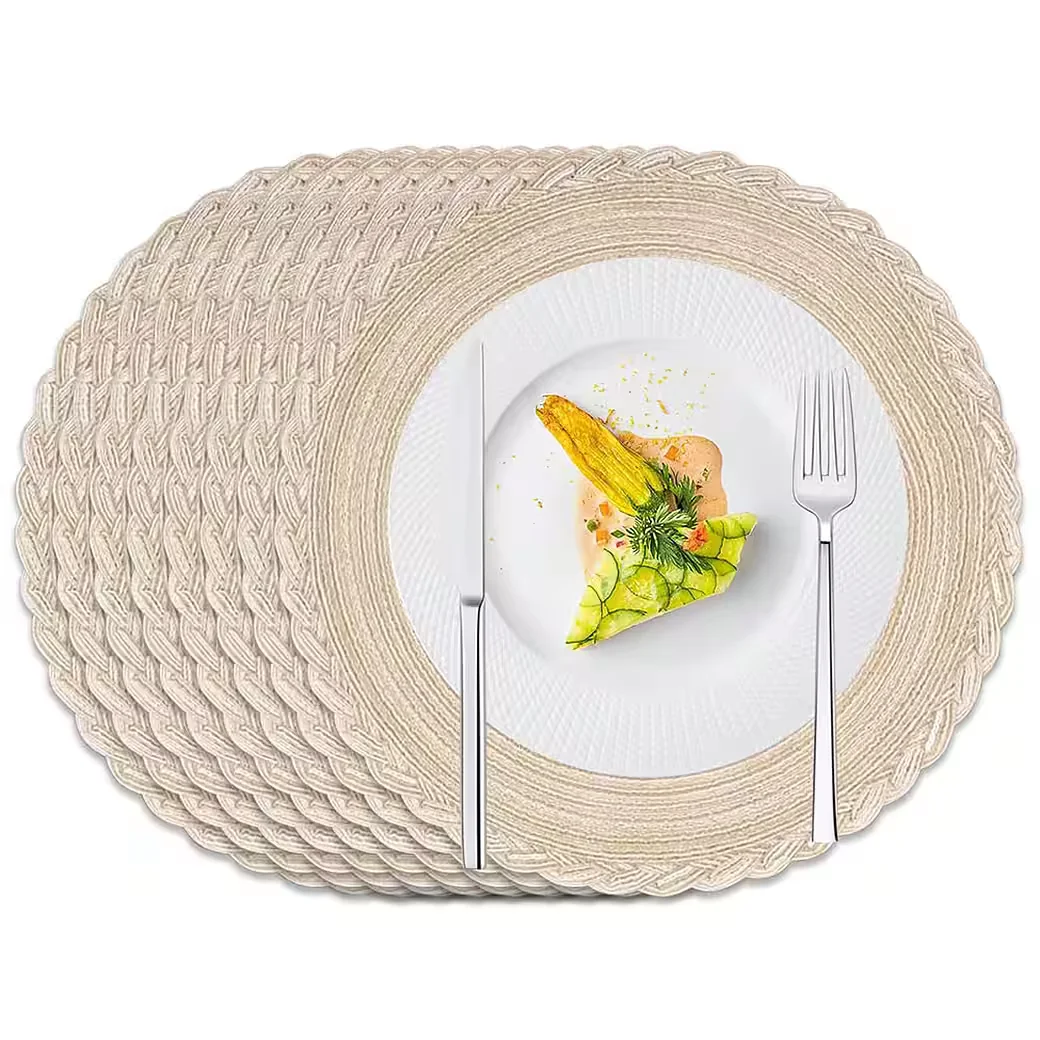 TUWENA Platzset 6er Set Boho rund geflochten 38 cm abwaschbar
