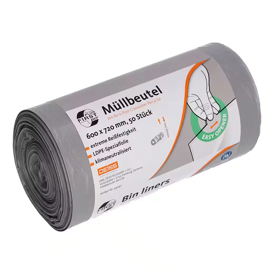 DEISS FIRST PLUS 34042 Papierkorb-Müllsäcke 60 l grau, 50 Stück